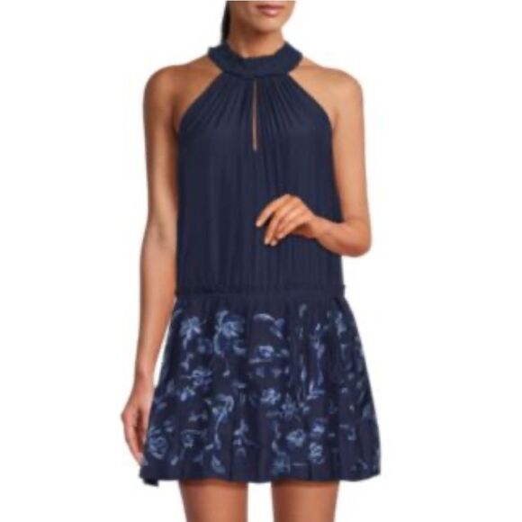 NWT RAMY BROOK Marcel Floral Mini Dress Navy Embroidered Medium - Picture 1 of 14